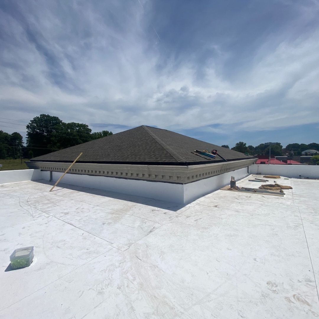 A commercial roof in progress, by Vision Roofing in Charlotte, NC